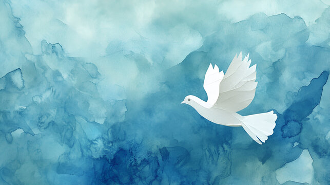 una paloma volando sobre el cielo efecto de acuarela simbolo e icono de esperanza paz y libertad siendo libre espiritualidad concepto de paz