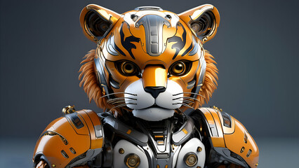 mech kawaii tiger in mechanical armor