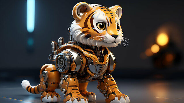 mech kawaii tiger in mechanical armor