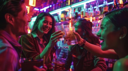 Obraz premium Friends Cheering in a Bar