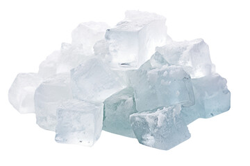 A heap of crushed ice cubes melting slightly isolated on white background