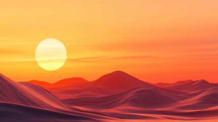 Obraz premium Serene sunset over gentle rolling hills with vibrant orange and pink hues illuminating the tranquil landscape