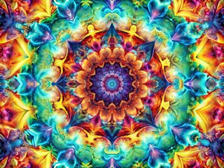 Abstract Kaleidoscope: Vibrant, psychedelic, symmetrical, dynamic, iridescent