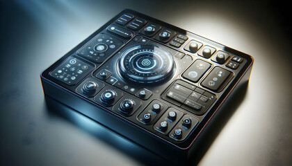 Glossy control panel with touch screen buttons for operational settings concept as A glossy control panel with touch screen buttons each representing different operational settings. The camera capture