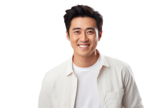 Cheerful, handsome, positive Chinese man with a genuine smile, isolated on a white background. - Powered by Adobe