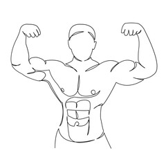 One continuous single drawing line art doodle design, male, fitness, athlete, muscle, bodybuilding. Isolated image hand draw contour on a white background