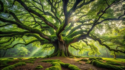 Ancient Tree Sanctuary: Moss-Covered, Oak, Ancient, Isolated, Atmospheric, Tranquil