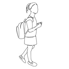 One continuous single drawing line art doodle girl, education, schoolgirl, child, school. Isolated image hand draw contour on a white background