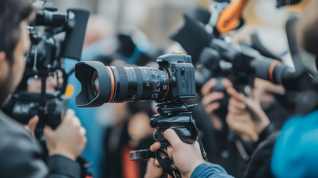 reporteros y periodistas noticieros y celebridades transmisiones con camaras y microfonos concepto de medios de comunicacion