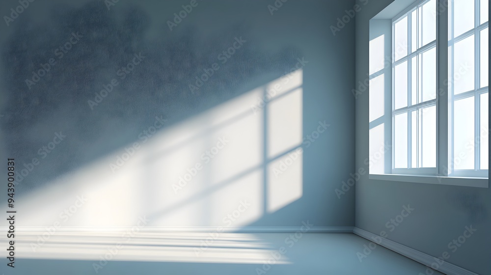 Poster solitary window casting bright natural light into a serene minimalist empty space with ample copy sp