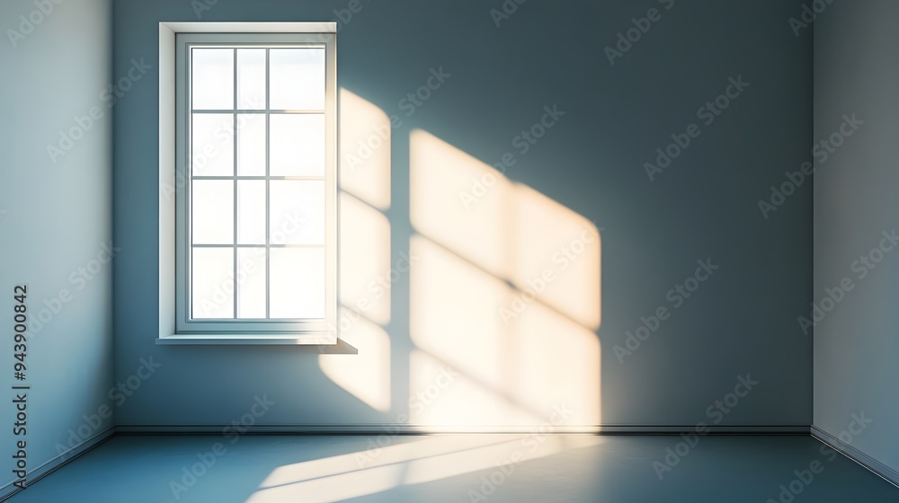 Poster a solitary window casting warm natural light into an empty minimalist space creating a serene and co