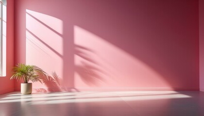 Wall interior background, studio and backdrops show products. with shadow from window color pink background for text insertion and presentation product