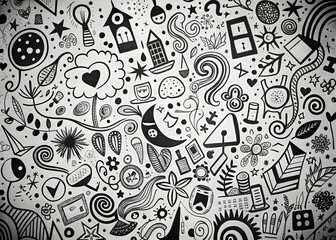 Avant-Garde Typography: Experimental and unconventional doodles and letters, black and white, conceptual style.