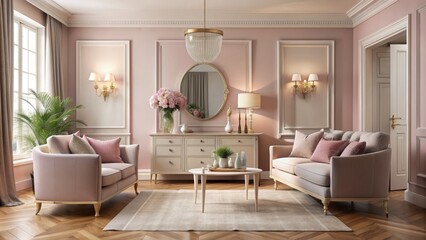 - Blush pink paint, soft brushwork, polished ash, feminine charm, elegant and timeless