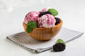 Delicious cream and blackberry ice cream.