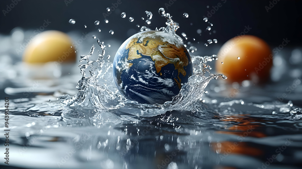 Poster globe splashing into water with a splash.