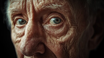 Obraz premium Portrait of an elderly face, deep wrinkles and soft eyes expressing wisdom, captured with natural, gentle lighting to emphasize emotion.