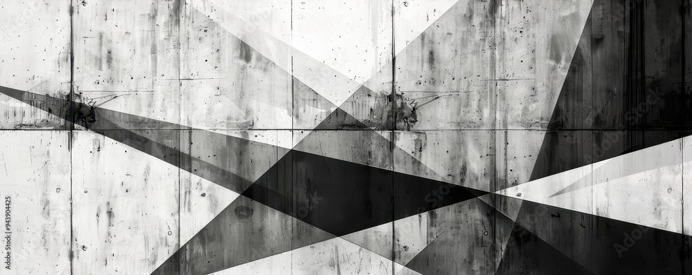 Poster monochrome abstract geometric art. modern black and white design with overlapping triangular shapes 