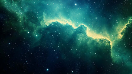 Green Nebula with Stars in the Night Sky.