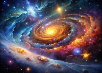 Celestial Canvas: Cosmic nebulae, shimmering stars, swirling galaxies, radiant hues, infinity