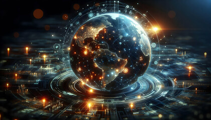 Digital globe with glowing abstract connections representing global operations concept as A digital globe with glowing abstract connections spreading across its surface symbolizing global operations a