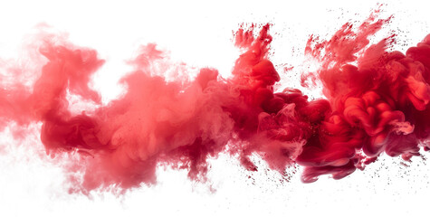 Bold red smoke swirls artistically against a white backdrop, creating a dramatic visual display