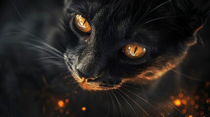 A grey eyed glowing cat gazing intently at the lens