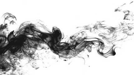 Ethereal black smoke flowing gracefully against a white backdrop in a serene composition