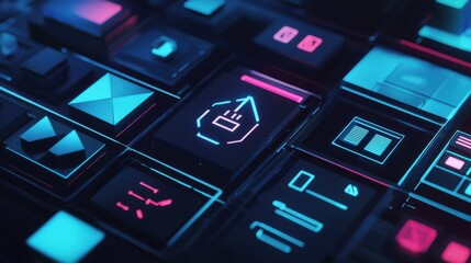 Obraz premium Futuristic Interface with Neon Lights and Geometric Shapes