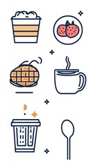 Obraz premium This collection features a set of elegant line icons representing various breakfast foods and beverages, ideal for design purposes