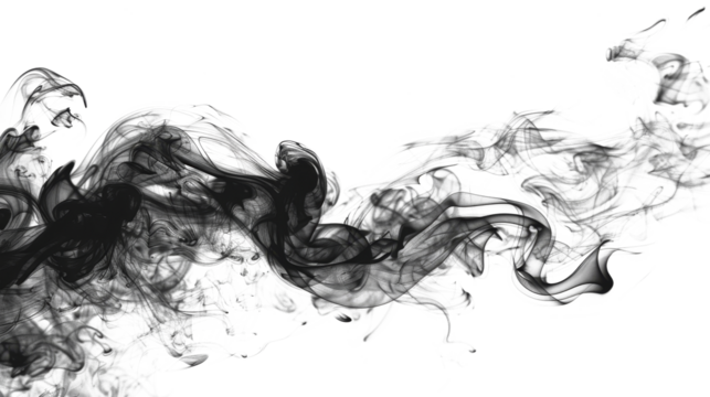 Ethereal black smoke flowing gracefully against a white backdrop in a serene composition