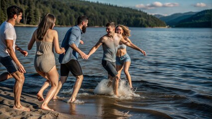 Obraz premium group of people on the beach