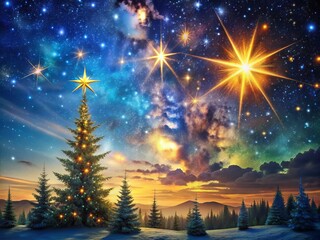 Christmas Eve Starlight: Celestial, Atmospheric, Twinkling Blues and Golds, Starlit Night Sky, Holiday Wonder