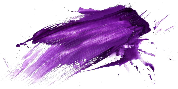 A vibrant splash of purple paint creates an expressive abstract design on a white background