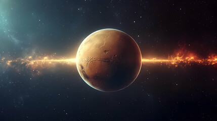 Obraz premium Mars planet with glowing galaxy behind it.