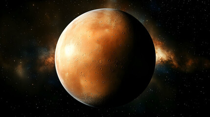Mars, the red planet, in space with a starry background.