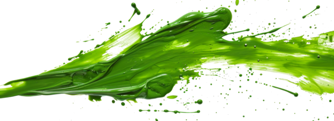 Vibrant green paint splatter creating dynamic patterns against a white background