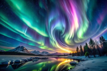 Cosmic Aurora: Celestial, swirling, iridescent, enigmatic, ethereal