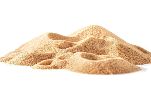 Fine golden sand piled in a natural shape on a light background illustrating texture and detail