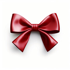 A red 3D ribbon tied in a bow on a white background. Concept of gifts, celebration, holidays.