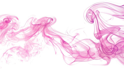 Soft pink smoke swirls gracefully on a white background, creating an ethereal atmosphere