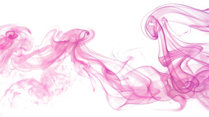 Soft pink smoke swirls gracefully on a white background, creating an ethereal atmosphere
