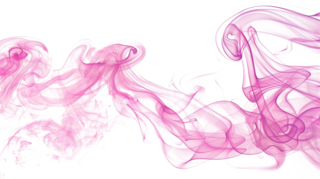 Soft pink smoke swirls gracefully on a white background, creating an ethereal atmosphere