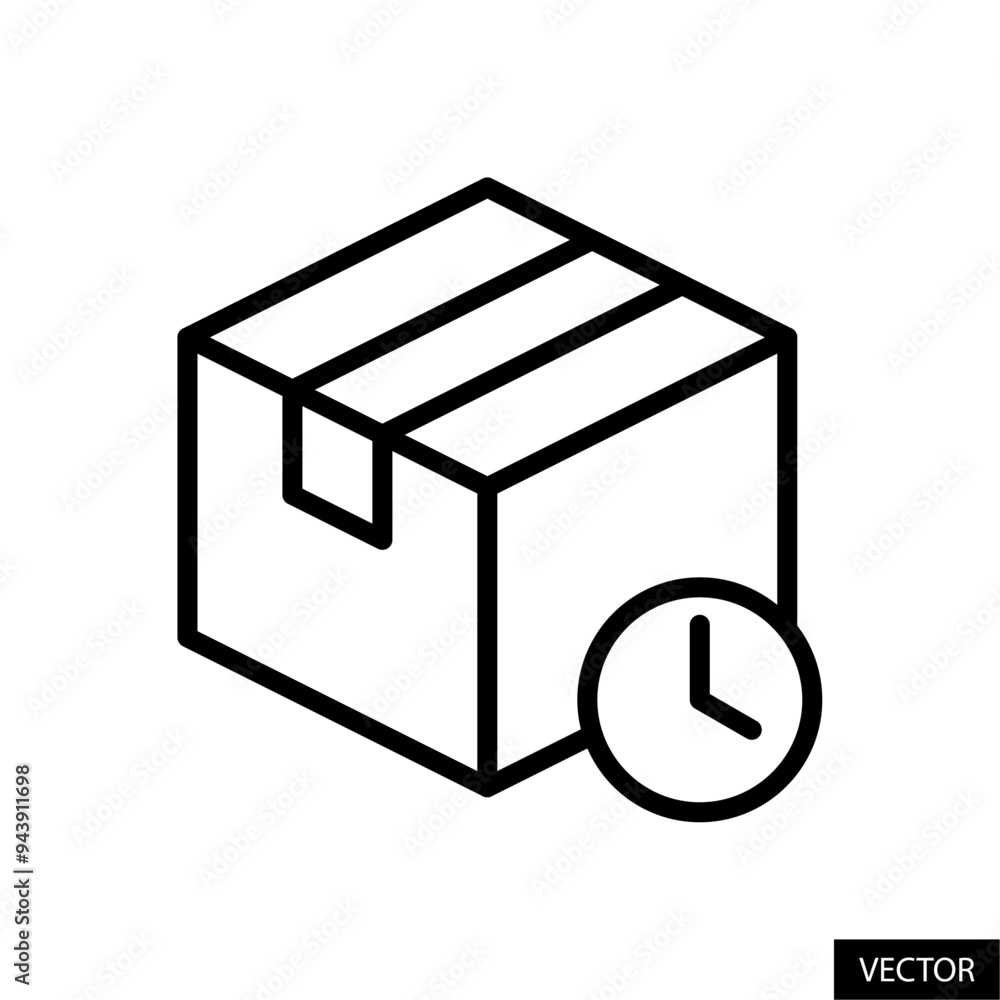 Poster product box and clock, package processing, order history vector icon in line style design for websit