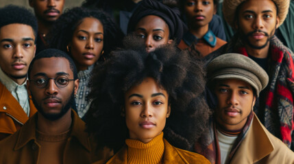 Obraz premium A group of people is standing closely next to each other and all are looking directly at the camera for the photo