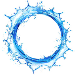 Vibrant water splash forming a circular shape in mid-air with bright blue tones