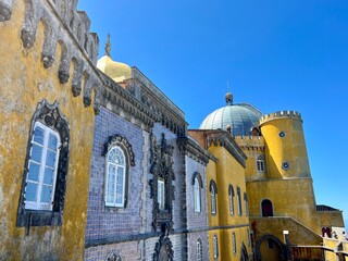 Exterior of National Palace of Pena,   a Romanticist castle in São Pedro designed by Ferdinand II of Portugal, The Architect was Wilhelm Ludwig von Eschwege, Sintra, Portugal.