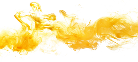 Golden yellow smoke swirling gracefully against a white background