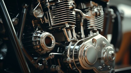 A photo of a detailed shot of a motorcycles engine