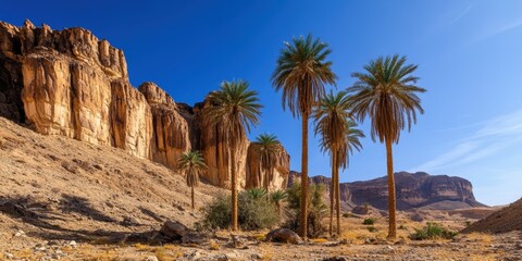 Palm trees in the A&Atilde;&macr;r Mountains, Niger, West Africa